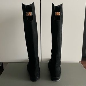 DOLCE & GABBANA BLACK SUEDE KNEE HIGH FLAT BOOTS
